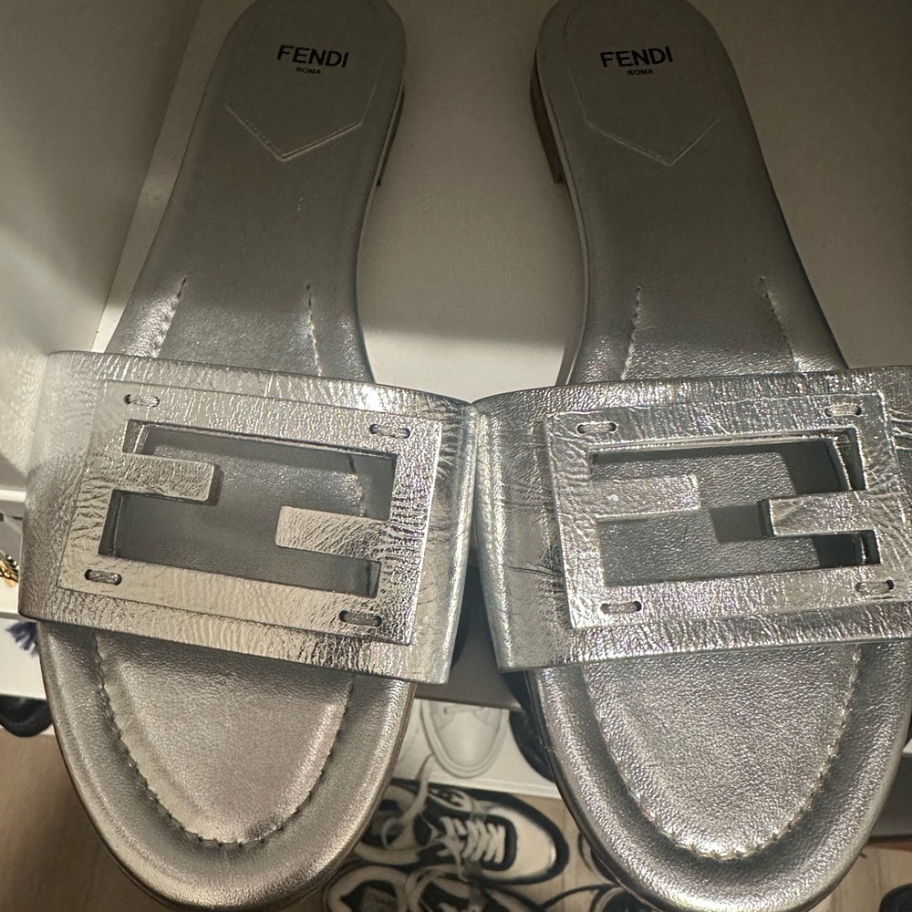 Fendi Silver Women's Slide Sandals